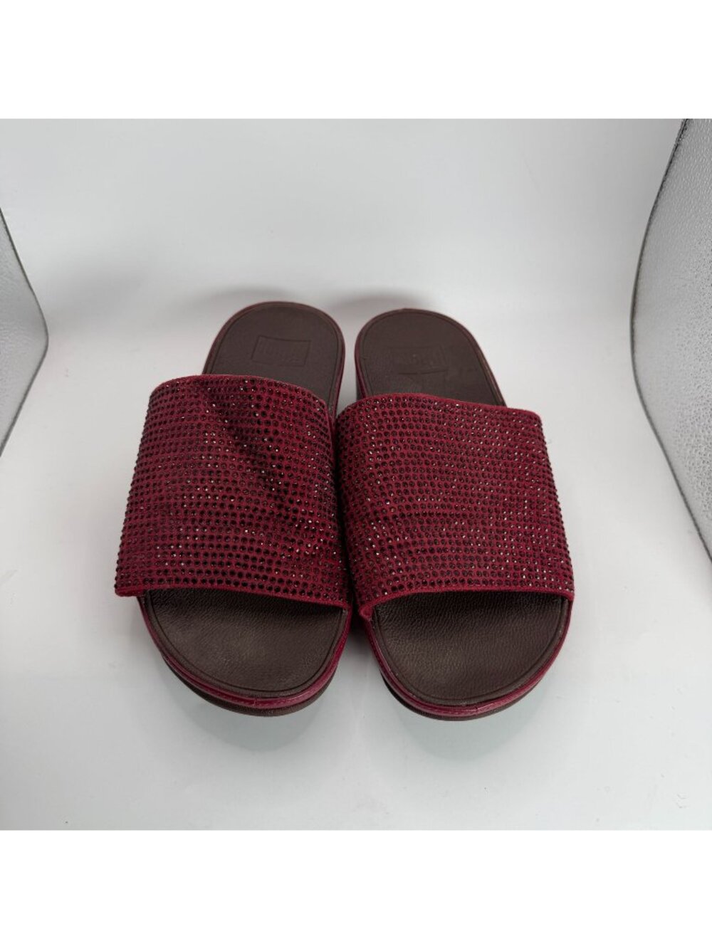 FitFlop Red Crystal Slide Sandals Womens Size 8 Platform Comfort Shoes